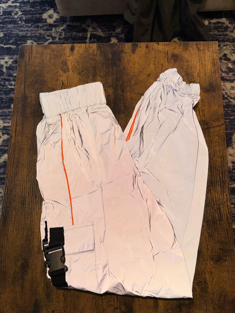 SHEIN- Light Gray Reflective Cargo Joggers with Orange Trim